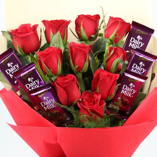 Red Roses Bouquet with Dairy milk - Image 2